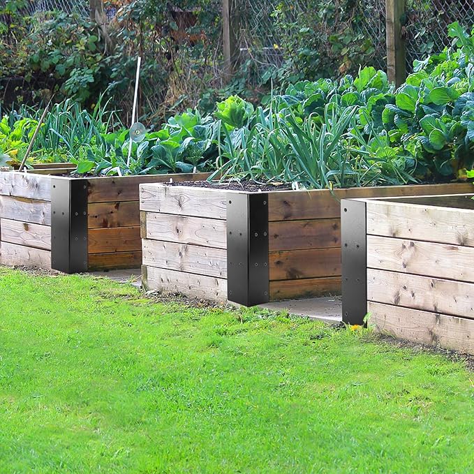 U0U 4 Pcak Raised Garden Bed Corner Brackets6 x 3 x 3 Metal Corner Brackets for WoodBlack Raised Bed Corners with Screws for Vegetable Flower Planter Garden (6 x 3 x 3)