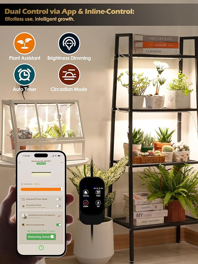 Smart Grow Light for Indoor Plants3500K Full Spectrum LED Plant Light Strips with 3/9/12H Auto TimerStepless DimmingModular DesignPlug and Play (Black 6 Pack 48W)