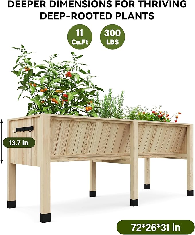 72x26x30in Raised Garden Bed with Legs Wooden Elevated Raised Garden Beds Outdoor for Growing Vegetables and Herbs Big Sturdy Standing Garden Bed Planter Box - Enhanced DepthNatural