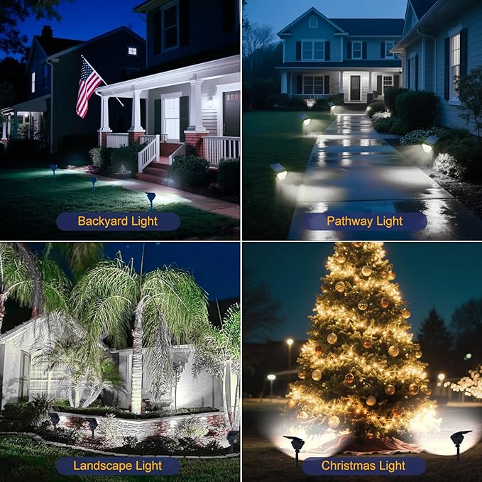 T-SUN Solar Lights Outdoor Waterproof IP65 12 Pack LED Solar Spot Lights Color Changing IP65 Waterproof Smart Auto On/Off for Outside Landscape Garden Yard Lawn Pathway Patio Driveway