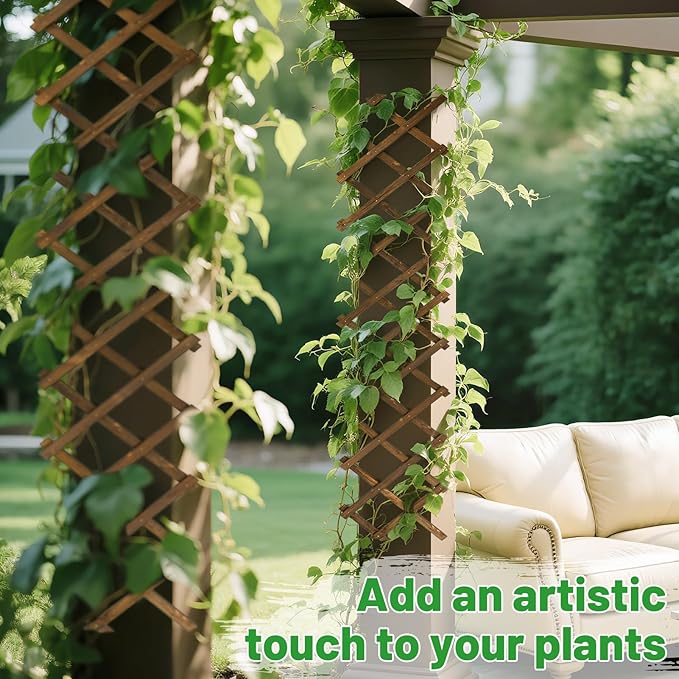 Pack of 2 Extra Thick Wooden Wall Trellis- Expandable Wall Planter Lattice Panels for Climbing Plants Hanging Vertical Plant Support Fence Frame Outdoor Indoor for Balcony Patio Garden Room