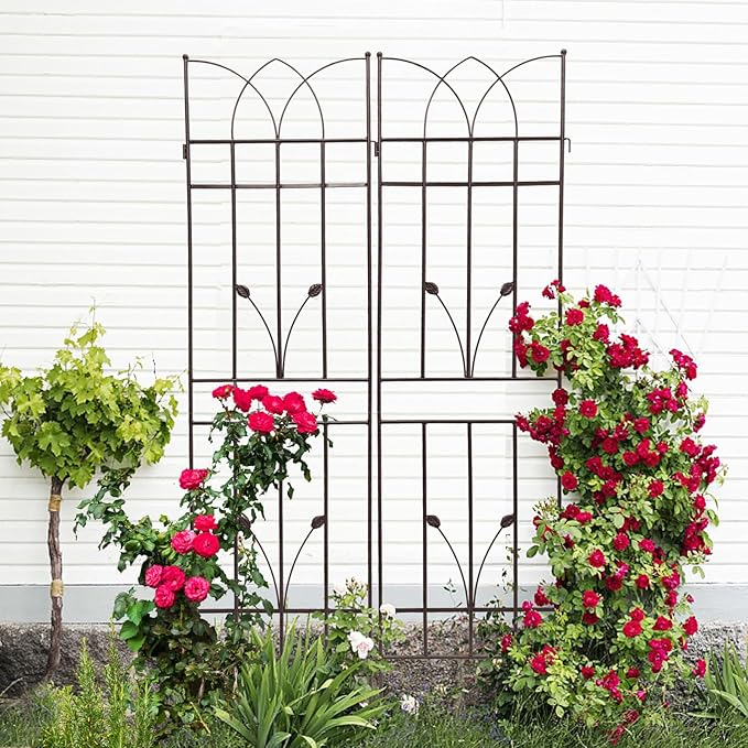Prime 4 Pack Metal Garden Trellis 71 x 17.7 Rustproof Trellis for Climbing Plants Outdoor Flower Support Brown