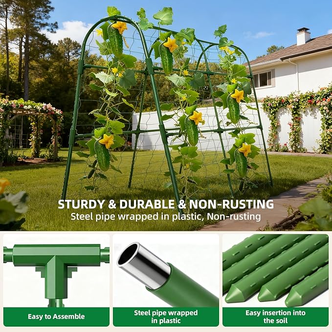 Cucumber Trellis for Raised Bed U-Shape Garden Arch Metal Support for Climbing Plants Metal Arch Plant Support Vegetables Trellis Plant Support for Vine (Green 31.5 * 30 * 47inch(L*W*H))