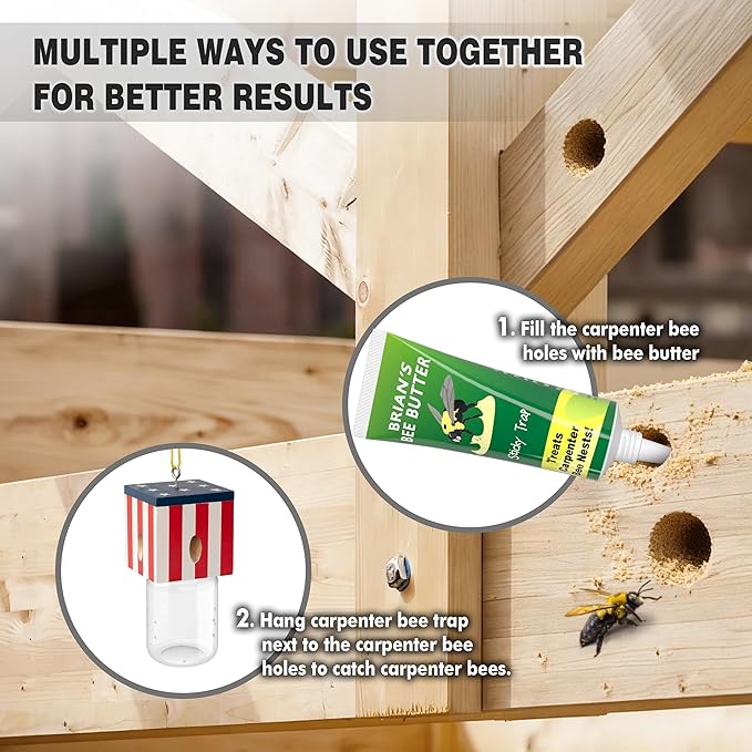 4 PCS Wood Carpenter Bee Trap for Outside - Best Bee Trap - Cube Flag Style Nature Hanging Carpenter Bee Traps Plastic Jar Outdoor - Insect Traps
