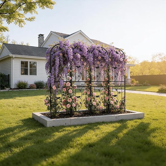 4 Pack 87x20 Inch Black Metal Garden Trellis Heavy Duty Outdoor Tall Plant Trellis for Climbing Rose Bush Clematis Jasmine Morning Glory Flowers &amp Vines