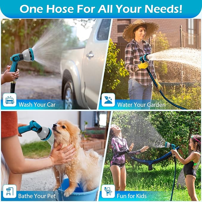 25FT Non-Expandable Garden Hose Flexible Water Hose with Spray Nozzle Kink-Resistant Leakproof 3/4 Brass Connectors Lightweight &amp Portable Water Pipe for Yard Lawn Outdoor