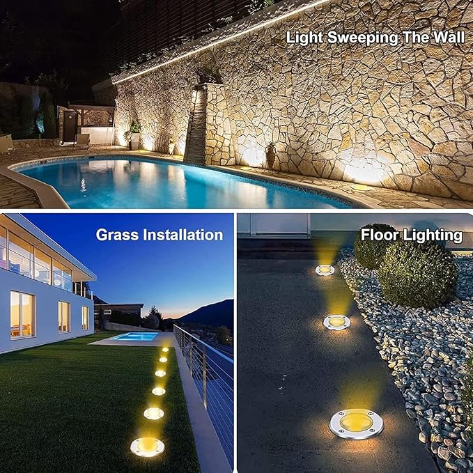 Outdoor Led Landscape Lamp - Led Buried Lights Ip67 Waterproof Recessed Led Spotlight Round Recessed Lawn Light Led Ground Floodlights for Garden Patio Driveway Step-