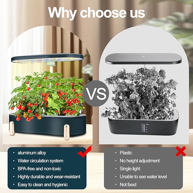 Hydroponics Growing System Indoor Garden 12 Pods Plant Germination Kit Aeroponic Herb Vegetable Growth Lamp Countertop with LED Grow Light (Blackish Green)