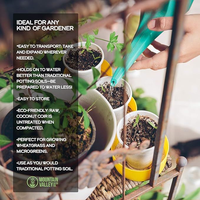 Mountain Valley Seed Company Minute Soil - Compressed Coco Coir Brick Fiber Grow Medium Potting Soil Indoor &amp Outdoor Plants 1 Block = 15 Gal Peat Free OMRI Organic