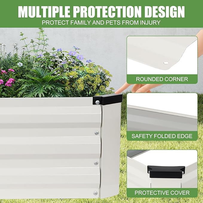 Galvanized Raised Garden Bed Outdoor | Metal Raised Garden Bed for Gardening 2Pack | Large Planter Box for Vegetables Flowers Fruits | Easy Assembly &amp Safety Design Flower Beds 12x2x1ft White