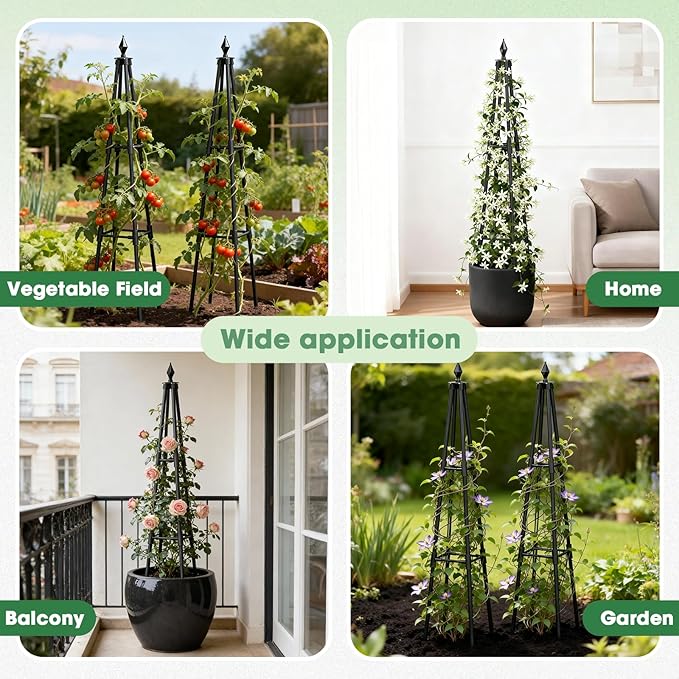 Obelisk Trellis for Climbing Plants 4 FT Garden Trellises with 16mm Thickened Plastic-Coated Metal Pipes Trellis for Climbing Potted Plant Vine Flower Rose Vegetable Tomato Cucumber Outdoor Indoor