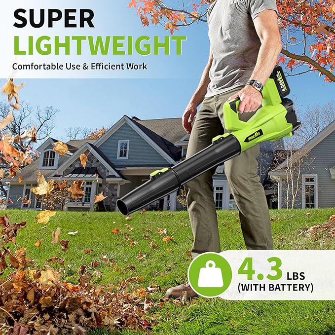 Leaf Blower Cordless 500CFM/150MPH Cordless Leaf Blower with 2 x 4.0Ah Batteries &amp 3 Tubes 6 Speed Modes Electric Leaf Blowers Battery Powered for Cleaning Patio Yard Garage Lawn (Green)