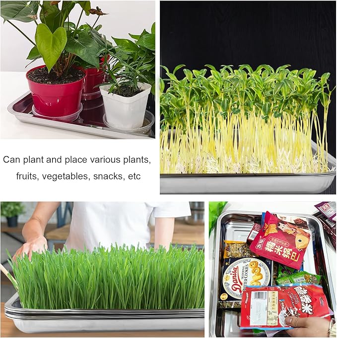 5 Pack Large Stainless Steel Seedling Trays Heavy Duty Metal Water Catch Trays for Nursery Pots-Transplant Seed Germination &amp Propagation Flats (17.5 inch×13.56 inch 1.18 Height)