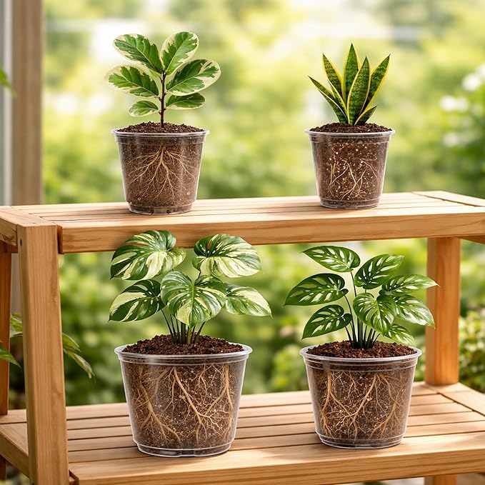 16 Pack 10/8/6/5 Inch Reinforced Large Clear Nursery Pots with Drainage Holes Transparent Variety Pack Plastic Plant Pot for Vegetable Propagation Root Cutting Seed Starting