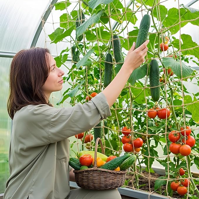Jute Netting for Climbing Plants Trellis Netting for Garden Heavy Duty Plant Support Netting for Cucumber Vine Fruits &amp Vegetables Tomato Plants Trellis Net (6.6 x 32.8 Ft 5.9 Inch Squares)
