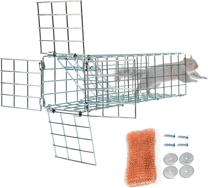 Excluder One Way Squirrel and Rodent Trap - Control Mice Rats Bats Squirrels and More - Fine Copper Mesh Wool Included To Seal Hole- Better than Steel Wool - Good for Attic Door (3 x 3 Opening)