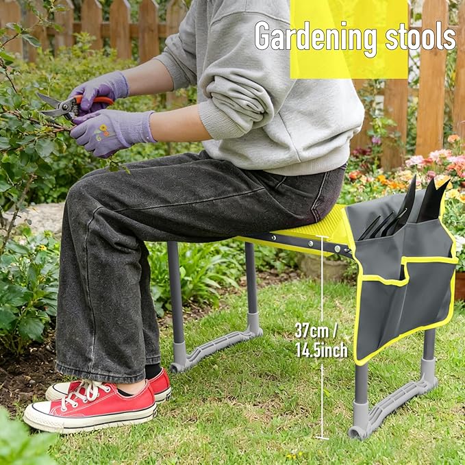 Folding Garden Stool and Kneeler Heavy Duty Garden Kneeler and Seat Kneeling Device for Gardening Gardeners and Seniors (Grey)