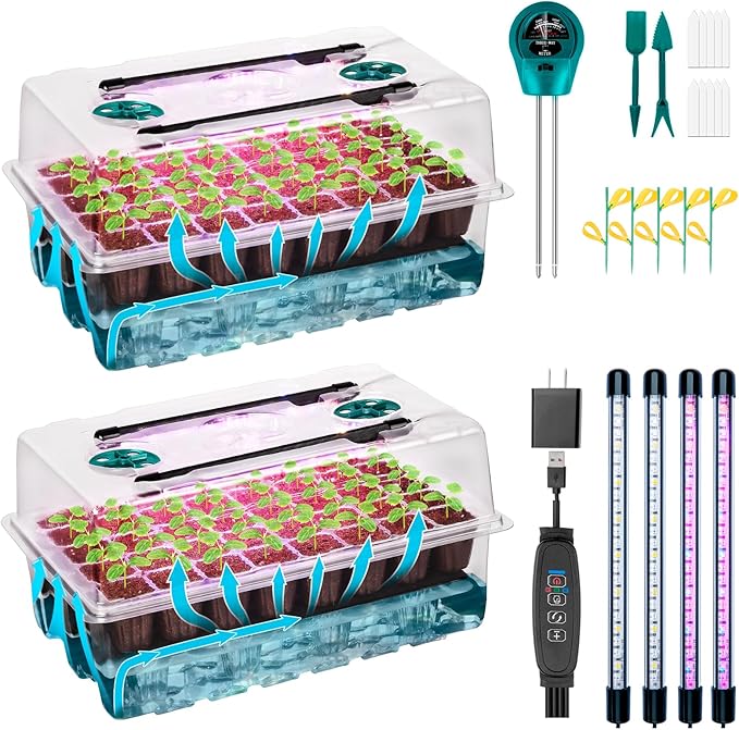 Self-Watering Seed Starter Tray with Grow Light 80-Cell Plant Starter Trays Seed Starter Kit Seed Starter Tray for Seed Starting Plant Germination &amp Seedling Growing 2 Pack