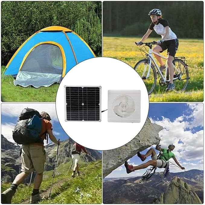12W Solar Powered Fan Kit with Lithium Battery Exhaust Ventilation for Greenhouse Chicken Coop Shed Outdoor Camping