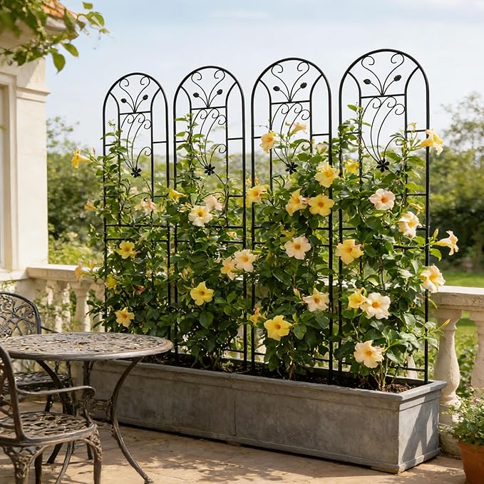 4 Pack Large Garden Trellis Heavy Duty Rustproof Iron Plant Trellis for Potted Plant Support Metal Climbing Rose Trellis Vine Vegetable CucumberBlack-86.7 H x 19.7 W