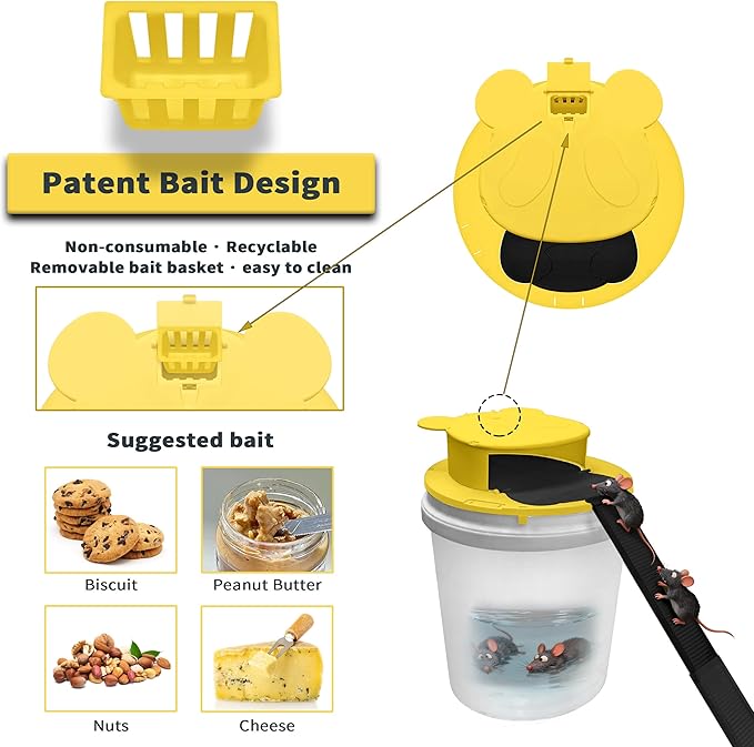 3 Packs Mouse Trap BucketAutomatic Reset Flip Mouse Traps Humane Rat Traps Indoor &ampOutdoor Use5 Gallon Bucket CompatibleReusable Mice Catching Tool