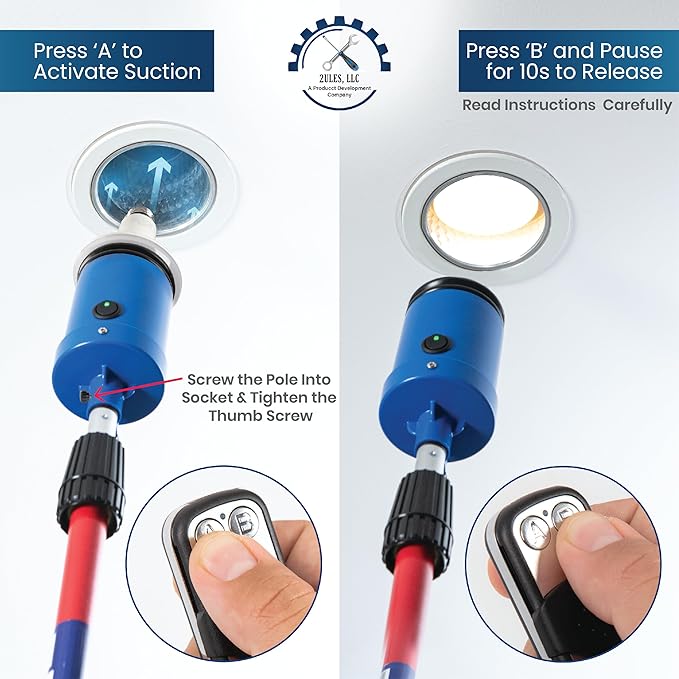 Light Bulb Changer for High Ceilings - Vacuum Operated High Ceiling Light Bulb Changer Tool Remote-Controlled Bulb Changing Kit (Pole not Included)