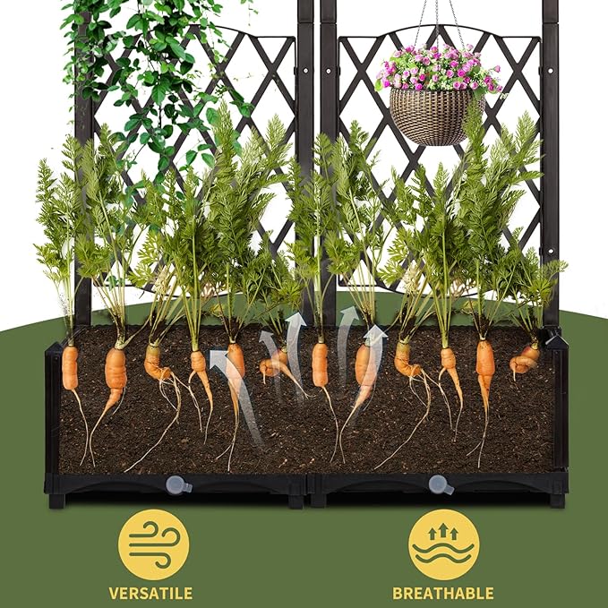 Raised Garden Bed with Trellis Outdoor Free-Standing Trellis Planter Box with Drainage Holes Privacy Planter for Patio Above Ground Elevated Garden Bed for Outdoor Climbing Plants Vines (Brown)