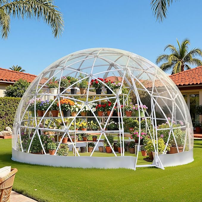 15 FT Garden Dome Greenhouse PVC Transparent Cover Quick Connect Plug Installation Waterproof Pop-up Green House 6-10 Person Bubble Tent for Patio Backyard Party Wedding