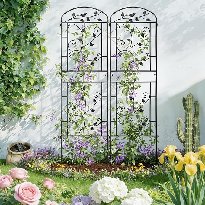 Garden Trellis for Climbing Plants 4 Pack 71x20 in Metal Lattice Panel with Black Coating Tall Climbing Support for Rose Vines Clematis Flowers Vegetables Fruits - Plant Trellis Outdoor