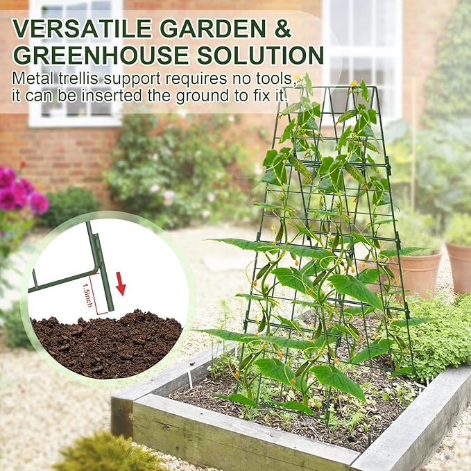 Heavy Duty 48x16 Adjustable A-Frame Cucumber Trellis for Climbing PlantsiGreely Foldable Frame Rust-Proof Metal Trellis with Dense GridPerfect for Raised Beds GardenTomatoesOutdoor(Green)