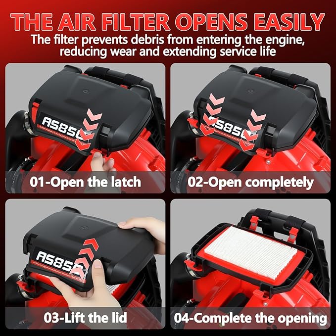 Backpack Leaf Blower 80CC 2-Stroke Gas Powered Leaf Blower with 900CFM/92.2m/s 3.5kw Professional Backpack Blower for Large Gardens Heavy Duty Red