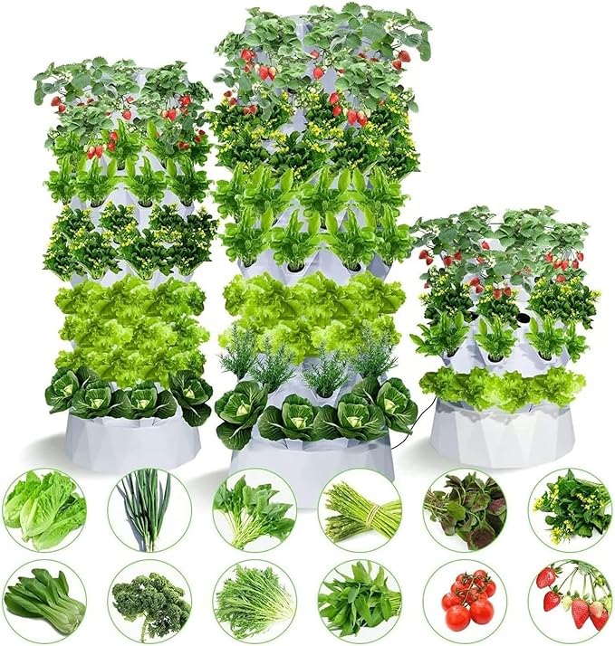 Hydroponic Growing Kits Vertical Hydroponic Indoor Growing System ｜Hydroponic Tower Grow System Kit Multi-Layer for Grow Fruits Vegetables Garden Germination Ki