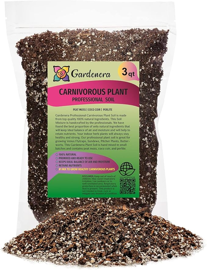 Gardenera Professional Carnivorous Plant Soil - Ready to Use for Venus Flytraps Sundews Pitcher Plants Butterworts | Peat Moss Coco Coir Perlite - 3 Quart Bag