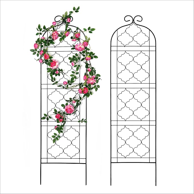 Garden Trellis for Vines and Climbing Plants Outdoor Iron Wire Lattices Grid Panels for Potted Climbing Pergola Cucumber Tomato Rose Vegetable Flower Plant Trellises (60 * 16 Inch Pack of 2 Black)