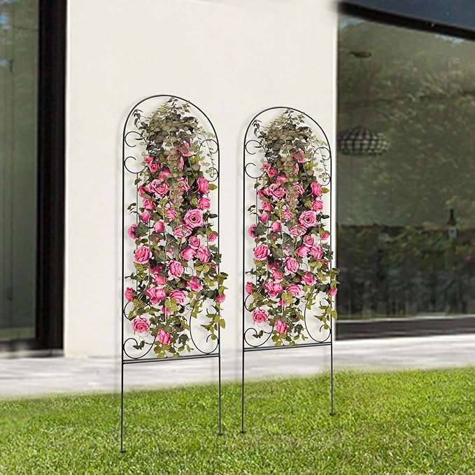 H5ft x W18inch Metal Frame Stand Trellis 2 Pack Garden Arch Arbor Trellis Decorative Vegetables Flowers Vine Trellis for Lawn Backyard Climbing Plants