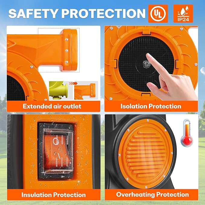 2HP Inflatable Air Blower for Big Inflatables 1500W Powerful Bounce House Blower Portable Commercial Fan Pump for Large Inflatable Bouncy Castle Water Slide Jumper