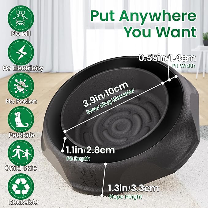 Bed Bug Interceptors 12 Pack Bed Bug Traps Insect Detector for Bed Sofa &amp All Furniture. 24/7 Monitor 360° Protection for Your Family's Peaceful Sleep Black