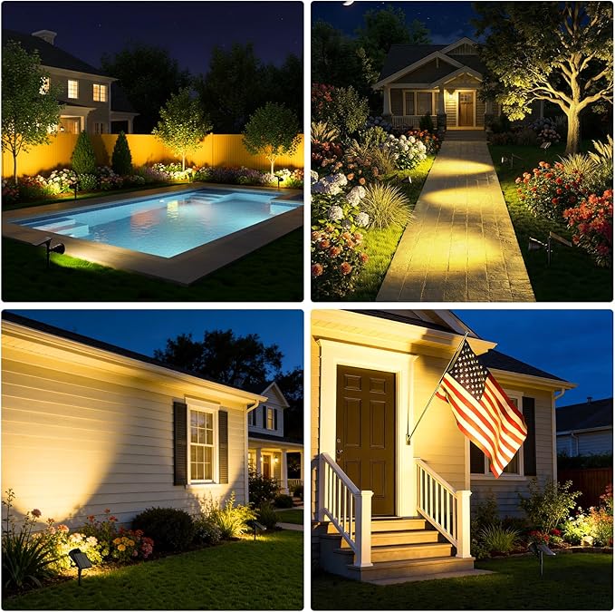 JSOT 600 Lumen Bright Solar Lights Outdoor WaterproofSolar Powered Landscape Spotlights Solar Walkway Lighting for Backyard Garden Pathway Driveway Path Wall Patio Decor Warm White 4 Pack