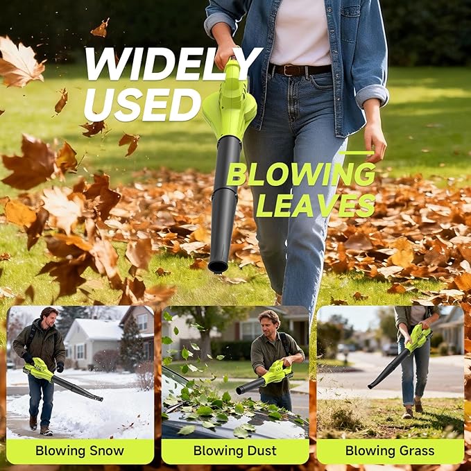 Leaf Blower Cordless with 2X 4.0Ah Batteries and Charger 150MPH Lightweight Cordless Blower 3 Speeds Small Electric Leaf Blowers for Lawn Care Patio Yard Leaves Grass Dust (Upgraded Green)