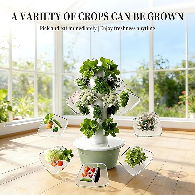 Multi-Layer hydroponic Planting Tower 20/28/36-Plant Indoor hydroponic Tower hydroponics Water Tank and Pump LED Grow Lights for Vegetables Herbs and Strawberries Withlights-7Layer