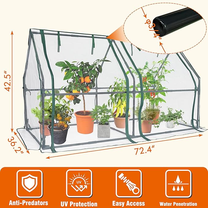 Gardzen Mini Greenhouse with Mesh Cover Portable Outdoor Greenhouse Enhanced Ventilation Ideal for Spring Summer &amp Fall 71.7(L) x36.2(W) x42.5(H)