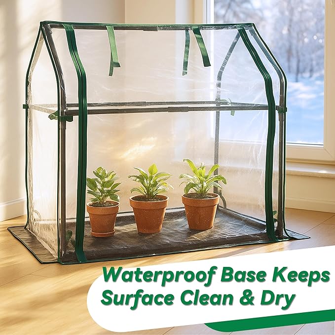 Gardzen Mini Greenhouse with Waterproof Base Indoor/Outdoor Tabletop Greenhouse for Seed Starting Plant Protection Gardening &amp Winter Shelter 36.2(L) x18.9(W) x33.3(H)