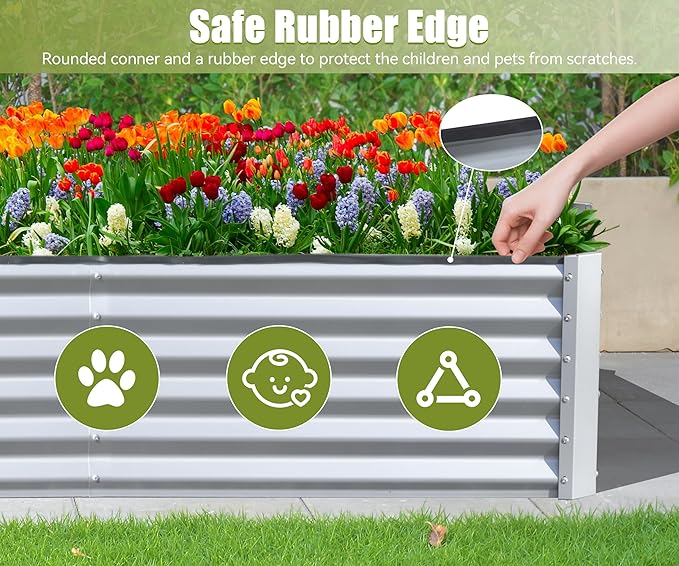 Galvanized Raised Garden Bed Outdoor Planter Garden Boxes Large Metal Planter Box for Gardening Vegetables Fruits Flowers Herb Tomato Potato. (Silver6x3x1.5ft)