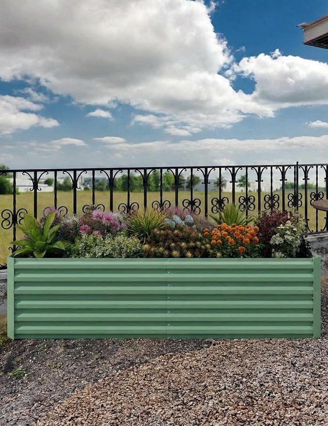Raised Garden Bed Kit Galvanized Steel Planter Box Deep Root Garden Bed for Vegetables Flowers Herbs Outdoor Metal Raised Beds Green 240x120x60cm