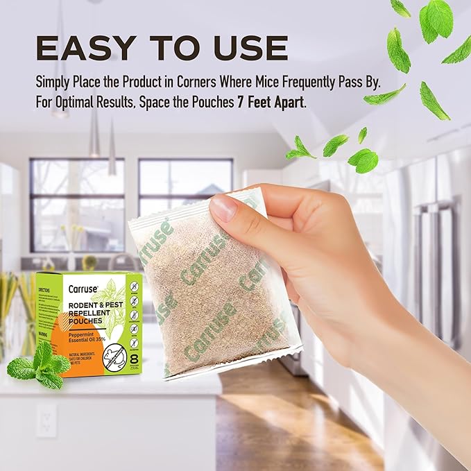 Mouse Rodent Repellent Peppermint Oils: Rate/Spiders/Moths/Ants/Roaches/Silverfish Deterrent - Squirrel Repellent - Car Engines/RV/Truck/Boat/Garage/Shed/Cabin - Indoor Mice Repellent Pouches