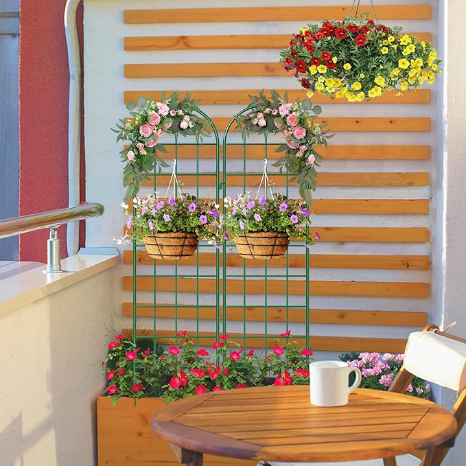 SUNYRISY 4Pack Metal Garden Trellis for Climbing Plants Outdoor 59x16in Metal Plant Support for Flowers Tomato Cucumber Rose Vegetable Garden Courtyards Lawns Decoration Green