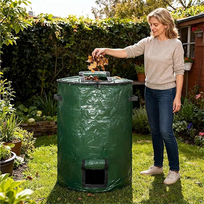 Outside Trash Storage Gardening Supplies Outdoor Garden Domestic Handle Wastebasket Home Cans Composting Container(About 35X60cm 1PCS)