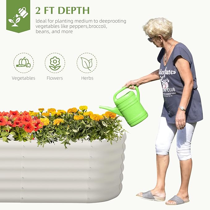 DDK Galvanized Raised Garden Bed Outdoor Planter Bed 8x2x1.5ft Metal Planter Box for Gardening and PlantingMW