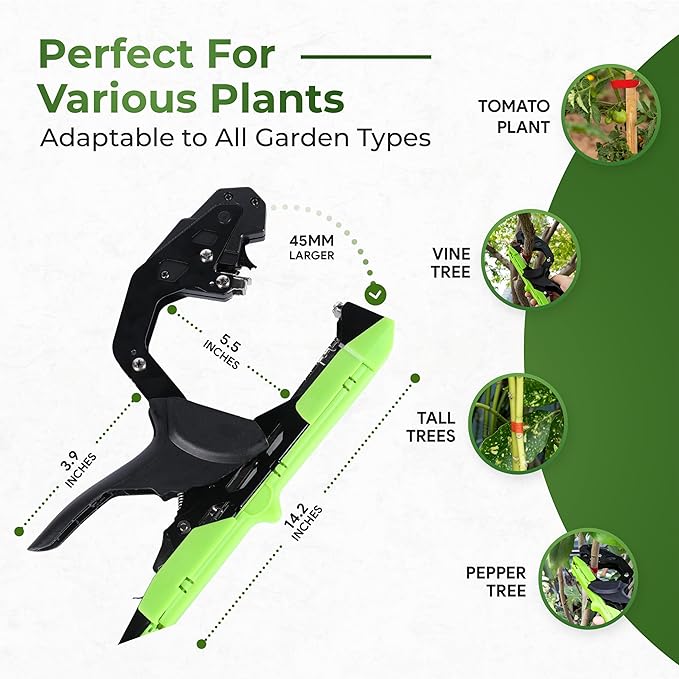 Plant Tying Machine Tool with 20 Rolls of Tape – Handheld Garden Tape Gun for Climbing Plant Support Vines and Tomatoes – Clips &amp Ties for Staking and Training Indoor &amp Outdoor Use