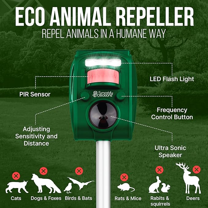 New 2025 Solar Deer Repellent Device Outdoor – Solar Animal Repeller for Outside – Rainproof Solar Rodent Repellent – Outdoor Animal Deterrent for Deers Cats Dogs Mice Birds